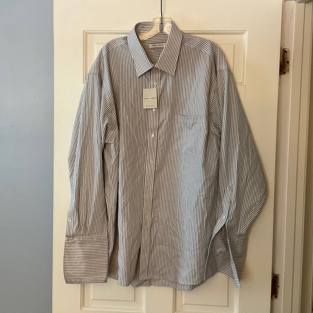 Joseph Abboud Mens Gray Striped Non-Iron Dress Shirt French Cuff 18.5 34/35 NWT